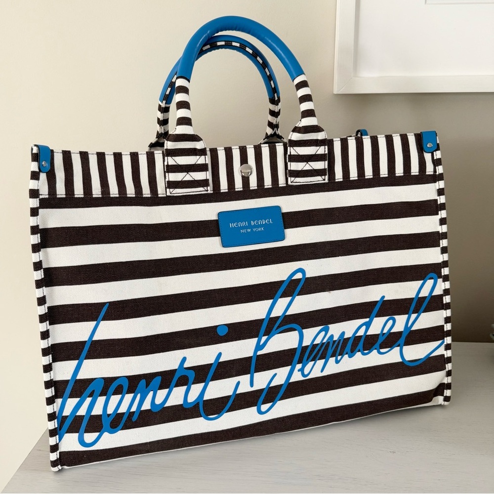 Henri Bendel XL Striped Canvas Tote Bag